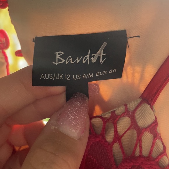 Red Off Shoulder Flared Arm Dress - Picture 2 of 4